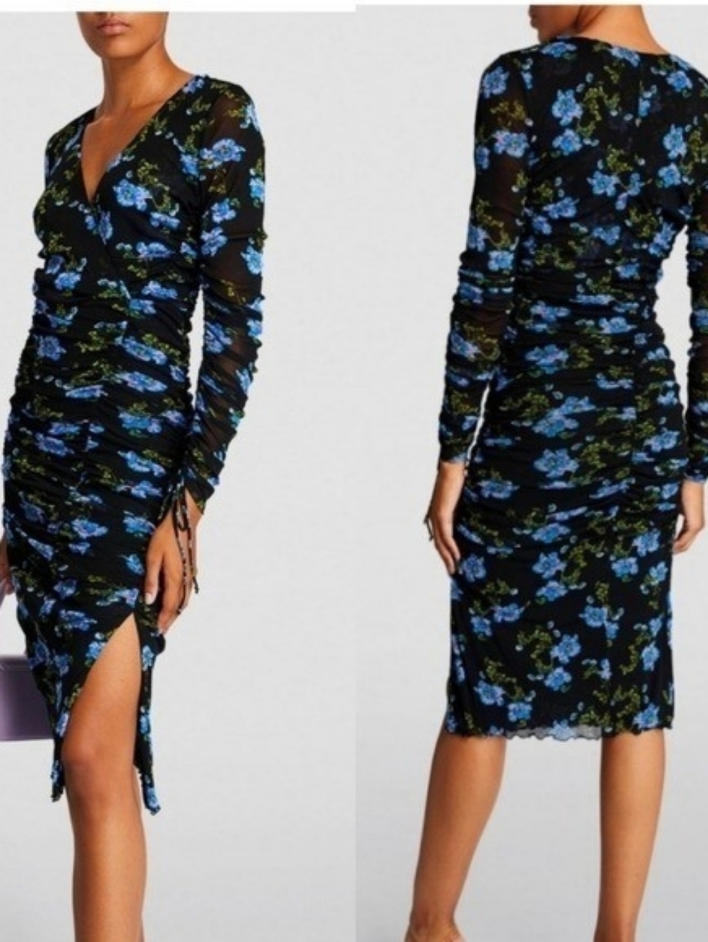 Diane Von Furstenberg Floral Ruched Mesh Midi Dress - Picture 16 of 16